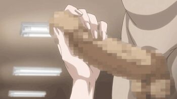 1boy 1girl animated animated_gif blonde_hair censored handjob hetero ichinose_riko mature_female ran_sem tagme