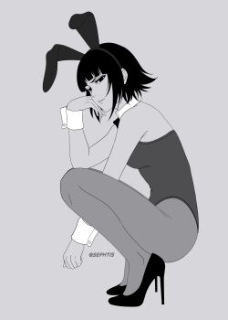 animal_ears artist_name bare_shoulders black_hair black_leotard bleach bow bowtie breasts cuffs fake_animal_ears fake_bunny_ears high_heels leotard medium_hair parted_lips playboy_bunny sephtis simple_background small_breasts strapless strapless_leotard sui-feng white_wrist_cuffs wrist_cuffs