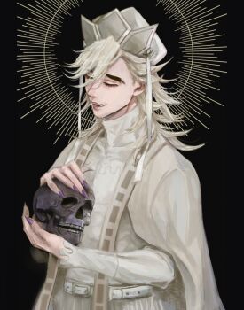 Rule 34 | 13kaidan hsn, 1boy, blonde hair, commentary request, douma (kimetsu no yaiba), hair between eyes, kimetsu no yaiba, long hair, male focus, patterned hair, red shirt, shirt, solo, tight clothes, tight shirt