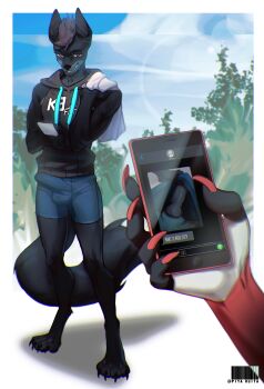 2boys absurdres animal_ears bulge cloud day dog_boy dog_ears dog_tail erection erection_under_clothes furry furry_male highres hood hood_down hoodie male_focus multiple_boys original outdoors pita-potato red_nails short_hair shorts standing tail yaoi