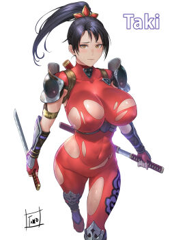 Rule 34 | 1girl, absurdres, breasts, highres, large breasts, soul calibur, taki (soulcalibur), tomo eokaiteru, torn clothes, weapon