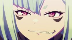 1girl animated audible_speech belt black_bodysuit blonde_hair bodysuit breasts brother_and_sister cleavage colored_skin cover covered_navel crossover dvd_cover english_audio english_text fingernails food fruit gloves green_eyes green_hair hair_ribbon holding holding_food holding_fruit impossible_clothes large_breasts licking long_hair looking_at_viewer mato_seihei_no_slave navel nipples official_art open_mouth peach purple_hair ribbon sangoku_taisen_smash! sharp_fingernails sharp_teeth shiny_clothes siblings smile solo sound suruga_shushu tagme tan teeth video wakura_aoba wakura_yuuki white_hair yellow_eyes yuno_naon zenibako_koko