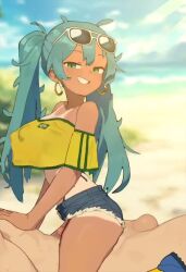 1boy 1girl ai-generated animated brazilian_miku erection femdom grinding hatsune_miku jeans_shorts live2d long_hair looping_animation nude penis shorts smile tagme teasing thigh_sex video vocaloid