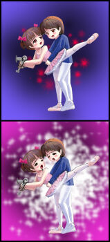 1boy 1girl absurdres artist_request ballerina bent_over blush flat_chest frottage grinding hetero highres implied_ejaculation loli orgasm pantyhose sexually_suggestive shota skirt split_screen tagme thighs white_pantyhose