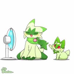 animated closed_eyes fan floragato looping_animation musical_note nintendo open_mouth pokemon pokemon_(creature) scarf sitting sprigatito tagme taro_(tontaro) video