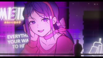 1boy 1girl blade_runner_(series) blade_runner_2049 blue_eyes blue_hair bow bow_choker choker crazy_mita_(miside) english_text hairband head_rest highres hologram long_sleeves looking_at_viewer low_twintails meme miside mita_(miside) night open_mouth red_bow red_choker red_hairband red_shirt scene_reference shirt sky smile teeth translation_request twintails upper_teeth_only you_look_lonely_(meme) yunbai_0914