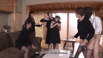 1boy 5girls anal animated animated_gif asian english_text gun handgun ignoring japanese_(nationality) multiple_girls photo_(medium) pistol public_indecency sex sex_from_behind standing standing_sex talking threatening toy weapon