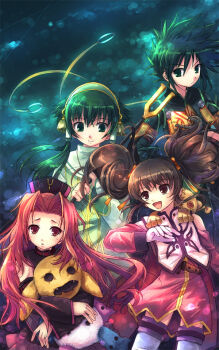 00s 2boys 2girls anise_tatlin arietta_(tales) black_hair brown_eyes doll gloves green_eyes green_hair hair_tubes hat ion_(tales) long_hair multiple_boys multiple_girls pink_eyes pink_hair smile staff sync_(tales) tales_of_(series) tales_of_the_abyss tokunaga_(tales) yakka