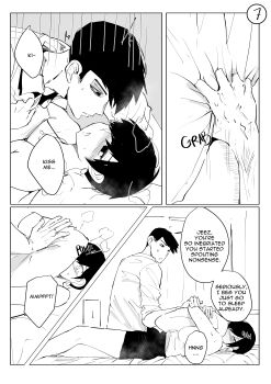 1boy 1girl absurdres aliasing bare_shoulders bed blush breast_press breasts collar_grab drunk earrings english_text eye_contact highres hugging_object indoors jewelry large_breasts looking_at_another looking_away looking_to_the_side lying miniskirt monochrome motion_lines neckwear_grab norman_maggot nose_blush olive_laurentia on_back on_bed original pillow pillow_hug pixie_cut pulling short_hair sigit_martinus skirt sleeveless speech_bubble surprised sweat sweatdrop