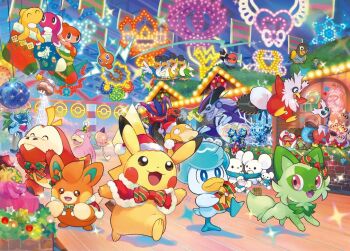 :3 ^_^ artist_request aspear_berry bag bellibolt berry_(pokemon) bird black_sclera blue_eyes blue_scarf bow bright_pupils capelet christmas christmas_ornaments christmas_stocking closed_eyes closed_mouth clothed_pokemon coin colored_sclera commentary_request delibird dot_nose fangs fletchling fuecoco gen_1_pokemon gen_2_pokemon gen_4_pokemon gen_6_pokemon gen_8_pokemon gen_9_pokemon gift_bag gimmighoul gimmighoul_(roaming) glint green_hat hat holding holding_bag holly iron_bundle koraidon maushold maushold_(family_of_four) miraidon nacli neon_lights nintendo non-humanoid_robot nostrils official_art open_mouth orange_eyes palafin palafin_(hero) party_hat pawmi pikachu poke_ball_symbol pokemon pokemon_(creature) pokemon_focus polka_dot_hat psyduck purple_hat quaxly red_capelet red_eyes red_hat robot rotom rotom_(normal) santa_hat scarf second-party_source skwovet slowpoke smile sparkle sprigatito squawkabilly squawkabilly_(blue) squawkabilly_(green) squawkabilly_(white) squawkabilly_(yellow) striped_bow striped_hat tatsugiri tatsugiri_(curly) tatsugiri_(droopy) tatsugiri_(stretchy) tinkaton toedscool tooth walking wattrel white_pupils wiglett wreath yellow_sclera