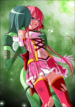 2girls absurdres abuse back_bow beaten biting biting_shoulder bleeding blood blood_drip blood_sucking blush body_blush bodysuit bow breasts brooch bruise bruise_on_arm bruise_on_face bruise_on_leg bruise_on_stomach character_request closed_eyes clover clover_rose collared_dress cowboy_shot detached_sleeves dilated_pupils dirty dirty_clothes dress drinking_blood eyebrows_hidden_by_hair fangs feet_out_of_frame flower four-leaf_clover gloves grabbing_another&#039;s_breast grabbing_from_behind green_background green_scales groping hair_flower hair_ornament hairband half-closed_eyes hand_under_clothes hand_up head_tilt helmet highres holding_back immobilization injury jewelry koeda0111 lace lace-trimmed_dress lace_trim legs_apart leotard long_sidelocks looking_afar magical_girl miniskirt molestation monster_girl multicolored_dress multicolored_skirt multiple_girls navel open_mouth original pain panties pantyshot peril pink_dress pink_hair pink_skirt pleated_dress pleated_skirt red_bow red_hairband reptile_girl restrained ryona scales scratches short_dress short_hair short_hair_with_long_locks sidelocks skirt sleeveless sleeveless_dress small_breasts standing standing_restraints surprised teeth thighhighs thighs torn torn_bow torn_clothes torn_dress torn_skirt torn_sleeves torn_thighhighs trembling underwear upper_teeth_only upright_restraints utsugi_chisaki very_long_sidelocks violence white_panties yotsuba_no_senki_clover_rose yuri zettai_ryouiki