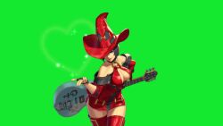 1girl animated arc_system_works black_hair blowing_kiss bouncing_breasts breasts collarbone crossover fingerless_gloves gloves green_eyes guilty_gear guitar hat highres i-no instrument large_breasts lipstick makeup mole mole_above_mouth official_art snk solo tagme the_king_of_fighters_all-stars thighhighs underboob video witch_hat