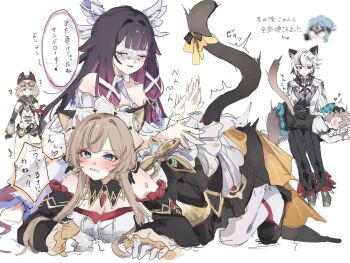 Rule 34 | 5girls, animal ears, braid, cat ears, cat girl, genshin impact, multiple girls, pe eee00, simple background, twin braids, white background