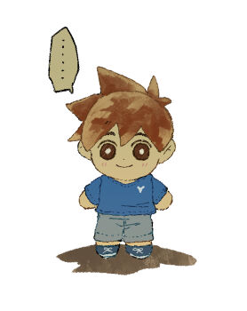 Rule 34 | ..., character doll, commentary request, doll, hero (faraway) (omori), hero (omori), no humans, omori, shakomori w, simple background, speech bubble, spoken ellipsis, stuffed toy, white background