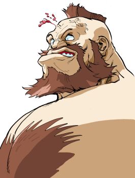 1boy beard bengus blood blood_from_forehead blood_spray brown_hair capcom chest_hair facial_hair game_cg gums highres male_focus mohawk muscular muscular_male non-web_source official_art parted_lips portrait simple_background solo street_fighter street_fighter_zero_(series) teeth topless_male upper_body upper_teeth_only veins veiny_face white_background wrestler zangief