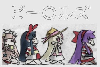 Rule 34 | > <, 5girls, ainu clothes, blonde hair, blue hair, breasts, chibi, closed eyes, closed mouth, from side, hair ribbon, hat, highres, japanese text, legs, long hair, multiple girls, nakoruru, nomeno mizuha, open mouth, original, outstretched arm, pantyhose, pink eyes, pink hair, purple hair, ribbon, samurai spirits, small breasts, smile, snk, the king of fighters, thighs, tongue, traditional media, translation request, tripping, very long hair, wavy hair