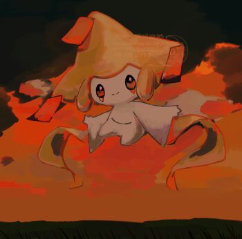 closed_mouth colored_skin floating full_body gen_3_pokemon highres jirachi legendary_pokemon looking_at_viewer mythical_pokemon nintendo no_humans pokemon pokemon_(creature) pokemon_focus smile solo su_(sajo_su5) tanzaku white_skin