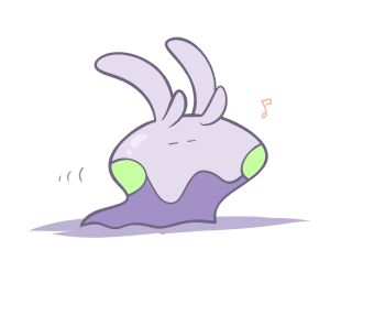 antennae colored_skin commentary_request dancing gen_6_pokemon goomy green_skin highres multicolored_skin musical_note nintendo no_humans pokemon pokemon_(creature) purple_skin redny slug white_background