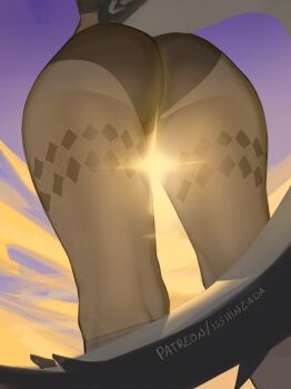 1girl absurdres ass ass_focus black_panties close-up ellen_joe fins fish_tail highres i_s_s_h_i_n lower_body panties pantyhose shark_girl shark_tail tail underwear zenless_zone_zero
