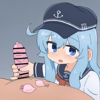 1boy 1girl anchor_symbol animated bar_censor black_sailor_collar blue_eyes blue_hair blush censored clothed_female_nude_male commission condom condom_on_penis cum flat_cap grey_background handjob hat hetero hibiki_(kancolle) loli long_hair long_sleeves looking_at_viewer neckerchief nude open_mouth penis pinky_out red_neckerchief sagami_sagari sailor_collar school_uniform serafuku simple_background skeb_commission solo_focus tagme ugoira used_condom used_condom_on_penis video