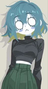 1girl breasts deli_mage highres looking_at_viewer medium_breasts multicolored_hair o_o original shirt short_hair solo