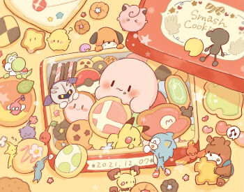 animal banjo-kazooie banjo_(banjo-kazooie) blue_pikmin character-themed_food character_cookie chibi commentary_request cookie dated dessert dog_(duck_hunt) duck_(duck_hunt) duck_hunt food food_on_face game_&amp;_watch gen_1_pokemon gen_2_pokemon highres jigglypuff kazooie_(banjo-kazooie) kirby kirby_(series) luma_(mario) meta_knight mr._game_&amp;_watch nintendo no_humans pichu pikmin_(creature) pikmin_(series) pokemon pokemon_(creature) purple_pikmin red_pikmin sonic_(series) sonic_the_hedgehog super_smash_bros. sweets winged_pikmin yellow_pikmin yoshi yukichi_0611