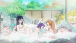 6+girls amputee animal_ears animated anime_screenshot bandages bathing black_hair blue_hair blush bouncing_breasts breast_awe breasts brown_eyes brown_hair carrot_(one_piece) carrying closed_eyes collarbone completely_nude flower grabbing_another&#039;s_breast groping hair_flower hair_ornament highres kikunojo_(one_piece) kouzuki_hiyori kurozumi_tama large_breasts lips long_hair looking_at_another looking_at_breasts multiple_girls nami_(one_piece) nude one_piece onsen open_mouth partially_submerged pink_hair purple_eyes purple_hair shinobu_(one_piece) short_hair shoulder_tattoo sound speed_(one_piece) steam subtitled tattoo toko_(one_piece) video water wet
