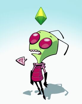? alien animated animated_gif antennae bald boots colored_skin discount-supervillain gem gloves green_skin invader_zim irken irken_uniform male_focus open_mouth plumbob_(the_sims) speech_bubble spoken_question_mark teeth the_sims toon_(style) zim_(invader_zim)