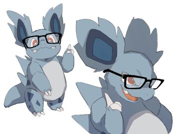 commentary english_commentary fangs gen_1_pokemon glasses highres looking_at_viewer multiple_views nidorina nintendo no_humans open_mouth pokemon pokemon_(creature) pokemon_focus realbigtigers red_eyes simple_background white_background
