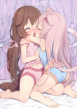 10s 2girls animal_ears arashiya ass azur_lane barefoot blue_camisole blue_panties blush breasts brown_hair camisole cat_ears cat_girl cat_tail kodomo_doushi closed_eyes commission commissioner_upload dog_ears dog_girl dog_tail face-to-face feet flat_ass french_kiss full_body fumizuki_(azur_lane) grabbing_another's_breast groping hug kisaragi_(azur_lane) kiss kneeling legs loli long_hair low_twintails multiple_girls navel one_eye_closed open_mouth panties pink_camisole pink_hair pink_panties pixiv_commission ribbon small_breasts soles strap_slip tail thighs toes tongue tongue_out twintails underwear underwear_only very_long_hair yuri