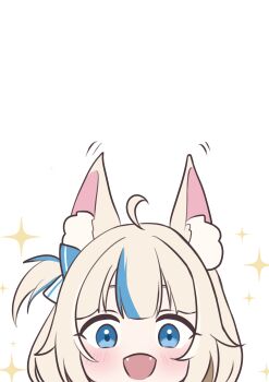 Rule 34 | 1girl, absurdres, ahoge, animal ear fluff, animal ears, blonde hair, blue eyes, blue hair, cat ears, elis soratabi, fangs, highres, indie virtual youtuber, long hair, looking at viewer, multicolored hair, open mouth, sameko saba, smile, solo, streaked hair, very long hair, virtual youtuber, white background