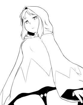 1girl breasts closed_mouth final_fantasy final_fantasy_tactics greyscale hood long_hair looking_at_viewer medium_breasts monochrome robe simple_background solo tsukudani_(coke-buta) white_background white_mage white_mage_(fft) white_mage_(final_fantasy)