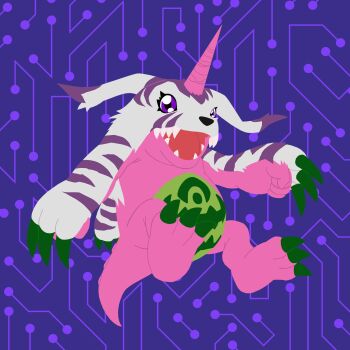 Rule 34 | claws, digimon, digimon (creature), highres, horns, psychemon, sharp teeth, solo, teeth