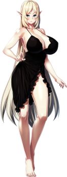 1girl black_negligee blonde_hair blue_eyes breasts eden's_ritter_grenze feet game_asset hayama_kazusa huge_breasts lingerie long_hair negligee official_alternate_costume official_art ogin_bara rutia thighs third-party_source toes underwear very_long_hair