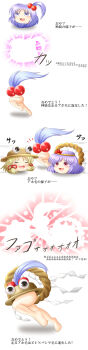 3girls absurdres ahoge androgynous bare_legs comic evolution hat highres moriya_suwako multiple_girls mystic_square purple_hair pyonta rope running shimenawa shinki_(touhou) shishou_no_deshi touhou touhou_(pc-98) white_background yasaka_kanako yukkuri_kanako yukkuri_shinki yukkuri_shiteitte_ne yukkuri_suwako