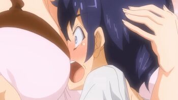 animated animated_gif ayaka_(ane_taiken_shuukan) blush breasts cleavage deep_skin face_to_breasts grabbing_another&#039;s_breast groping hetero koharu_(ane_taiken_shuukan) seikatsu_shuukan shiny_skin shota