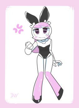 android animal_ears black_leotard colored_skin dishwasher9 humanoid_robot jenny_wakeman joints leotard my_life_as_a_teenage_robot nickelodeon pink_eyes pink_hair playboy_bunny rabbit_ears robot robot_girl robot_joints white_skin