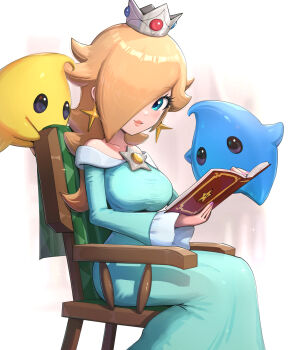 1girl absurdres blonde_hair blue_eyes breasts gonzarez highres large_breasts luma_(mario) mario_(series) nintendo one_eye_covered rosalina super_mario_galaxy