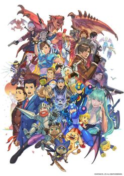 Rule 34 | 6+boys, 6+girls, ace attorney, ada wong, amaterasu (ookami), animal print, arisen (dragon's dogma), arm cannon, armor, bat print, beard, breath of fire, breath of fire iv, cammy white, canyne, capcom, chris redfield, chun-li, commentary request, company connection, crossover, dante (devil may cry), darkstalkers, date masamune (sengoku basara), deadeye (exoprimal), devil may cry (series), devil may cry 5, dougi, dragon's dogma, dragon's dogma (series), exoprimal, facial hair, felicia (darkstalkers), felyne, firebrand, formal clothes, ghost trick, gun, handgun, helmet, jill valentine, kamura (armor), kirin (armor), lance, leon s. kennedy, luke sullivan, makaimura, mega man (character), mega man (classic), mega man (series), mega man battle network (series), mega man legends (series), megaman.exe, monster hunter: world, monster hunter (character), monster hunter (series), monster hunter rise, monster hunter stories, multiple boys, multiple crossover, multiple girls, naville (monster hunter stories), nero (devil may cry), nina (breath of fire iv), nuri kazuya, official art, ookami (game), phoenix wright, pointing, pointing at viewer, polearm, rathalos, resident evil, resident evil 1, resident evil 4, resident evil village, roadblock (exoprimal), roll (mega man), ryu (breath of fire iv), ryu (street fighter), ryunosuke naruhodo, sengoku basara, servbot (mega man), sir arthur (makaimura), sissel (ghost trick), street fighter, street fighter 6, street fighter ii (series), suit, sword, the great ace attorney, weapon