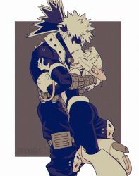 1boy 1girl ass bakugou_katsuki bed bodysuit boku_no_hero_academia closed_eyes dimples hetero highres hug kiss mask muscular muscular_male niverins uraraka_ochako