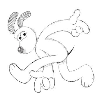 1boy animal_ears dog double_finger_gun finger_gun furry gromit highres looking_at_viewer lynaems monochrome sketch solo sonic_adventure_pose wallace_&amp;_gromit white_background