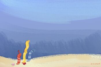 >_< animal animal_focus animalization bocchi_the_rock! bocchidaily closed_eyes commentary cube_hair_ornament dated eel english_commentary garden_eel gotoh_hitori gotoh_hitori_(octopus) hair_ornament highres ijichi_nijika kita_ikuyo no_humans sand underwater yamada_ryo