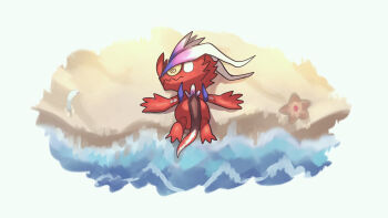 Rule 34 | @ @, absurdres, animal crossing, animal crossing (style), beach, colored skin, gen 1 pokemon, highres, koraidon, lying, nintendo, pokemon, pokemon (creature), pokemon focus, red skin, shiburingaru, starfish, staryu, wiglett