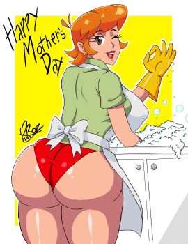 absurdres artist_name ass breasts cartoon_network dexter&#039;s_laboratory dexter&#039;s_mom highres huge_ass huge_breasts mature_female orange_hair oroz_kun panties simple_background underwear