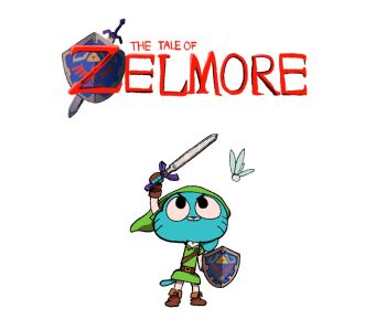 commentary cosplay green_hat gumball_watterson hat holding holding_sword holding_weapon hylian_shield korean_commentary link link_(cosplay) looking_up master_sword navi nintendo ri_maua shield sword the_amazing_world_of_gumball the_legend_of_zelda the_legend_of_zelda:_ocarina_of_time tunic weapon