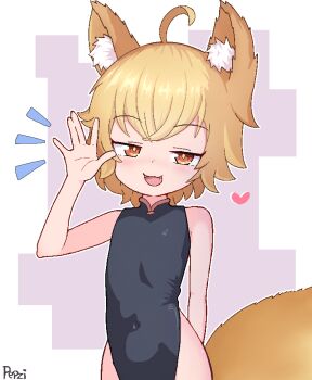 1girl ahoge animal_ears blonde_hair china_dress chinese_clothes dress fox_ears fox_girl fox_tail iris_(pepzi) original pepzi solo tail
