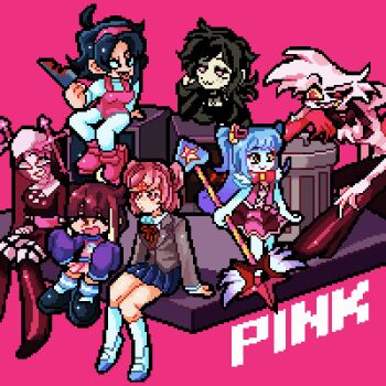 1boy 6+girls 9aaaalt29 :3 :d :p ^_^ ahoge angel_dust ankle_boots arm_support arms_at_sides ashley_graves bare_arms belt black_boots black_bow black_bowtie black_choker black_dress black_hair black_sclera black_shirt black_shoes black_veil blank_eyes blazer blonde_hair blood bloody_knife blue_hair blue_skirt blue_socks blunt_bangs boots bow bowtie breasts bright_pupils brown_hair choker closed_eyes closed_mouth collared_shirt color_connection colored_sclera colored_skin commentary cross-laced_clothes cross-laced_dress cross_hat_ornament crossover doki_doki_literature_club doki_doki_literature_club_school_uniform dress elbow_gloves english_text extra_arms fewer_digits friday_night_funkin&#039; full_body furry furry_male garter_straps gloves gold_teeth grey_jacket grin hair_ornament hairband hand_on_own_cheek hand_on_own_face hand_on_own_knee hazbin_hotel heart heart_hair_ornament hellaverse high_heel_boots high_heels highres holding holding_knife holding_wand jacket knee_boots kneehighs knees_together_feet_apart knife layered_sleeves leaning_forward lobotomy_corporation long_hair long_sleeves looking_ahead looking_at_another looking_at_viewer low_ponytail medium_hair miniskirt mismatched_sclera multicolored_hair multiple_crossover multiple_girls natsuki_(doki_doki_literature_club) neck_ribbon nene_(newgrounds) nun o-ring o-ring_choker open_mouth overall_shorts overalls pantyhose pico_(newgrounds_series) pink_background pink_belt pink_boots pink_bow pink_bowtie pink_dress pink_eyes pink_hair pink_hairband pink_overalls pink_shirt pink_skirt pink_theme pixel_art pleated_skirt ponytail project_moon puffy_long_sleeves puffy_sleeves purple_sleeves qt_(friday_night_funkin&#039;) queen_of_hatred raised_eyebrow red_eyes red_gloves red_ribbon ribbon sarvente_(friday_night_funkin&#039;) school_uniform shadow shirt shoes short_dress short_hair simple_background sitting skirt sleeves_past_fingers sleeves_past_wrists small_breasts smile socks speaker standing star_wand streaked_hair striped_clothes striped_socks swept_bangs symbol-only_commentary the_coffin_of_andy_and_leyley thigh_boots tongue tongue_out traditional_bowtie trash_can two-tone_hair two-tone_socks two_side_up uneven_eyes uwabaki veil very_long_hair wand white_fur white_pantyhose white_pupils white_shirt white_shoes white_skin white_socks x_hair_ornament yellow_eyes yellow_sclera