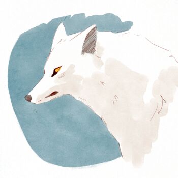 animal animal_focus black_sclera closed_mouth colored_sclera commentary corvushound english_commentary highres kiba no_humans solo white_wolf wolf wolf's_rain yellow_eyes