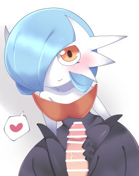 1girl alternate_color bar_censor black_dress black_gloves blue_hair blush bob_cut censored closed_mouth collarbone colored_skin disembodied_penis dress elbow_gloves erection gardevoir gen_3_pokemon gloves hair_over_one_eye hand_up handjob happy heart hetero interspecies leaning_forward long_dress looking_at_viewer mega_gardevoir mega_pokemon nintendo one_eye_covered orange_eyes penis pokemon pokemon_(creature) samimitan shiny_pokemon short_hair simple_background smile solo_focus speech_bubble spoken_heart standing strapless strapless_dress veins veiny_penis white_background white_skin