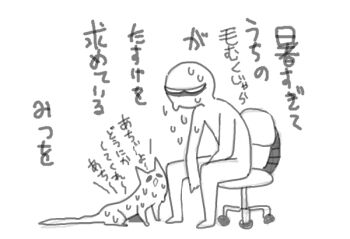 Rule 34 | cat, chair, exhausted, nika (happyakuman), oekaki, office chair, original, slouching, sweat, swivel chair, text focus, white background